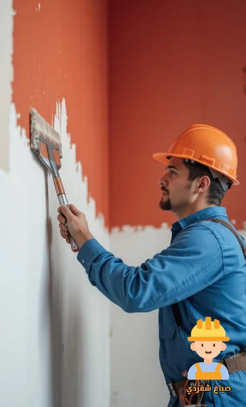 معلم دهانات في العمرية يجهز الحوائط ويستخدم أدوات الطلاء لتجديد ألوان الغرف والأسقف